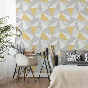 Fine Decor Apex Grey & yellow Metallic effect Geometric Smooth Wallpaper Sample