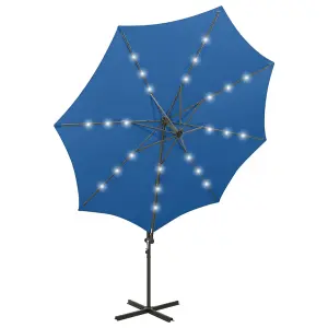 Berkfield Cantilever Umbrella with Pole and LED Lights Azure Blue 300 cm