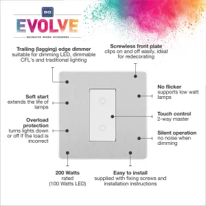 BG Evolve Brushed Steel 200W Single Touch Dimmer Switch 2-Way Master