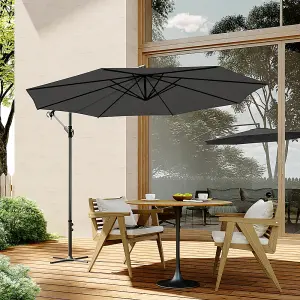 3M Large Rotatable Garden Sun Shade Cantilever Parasol Patio Hanging Banana Umbrella Crank Tilt with Cross Base, Black