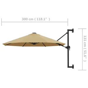 Berkfield Wall-Mounted Parasol with Metal Pole 300 cm Taupe