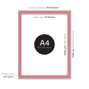 A4 Pink Picture Frame Fits A4 (21 x 29.7cm - 8.3 x 11.7in) Poster, Photo, Artwork, or Print.