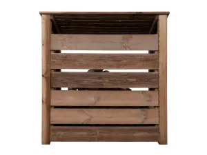 Slatted wooden log store with door and kindling shelf W-119cm, H-126cm, D-88cm - brown finish