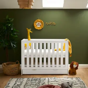 Nika Mini Cot Bed & Underdrawer White Wash 