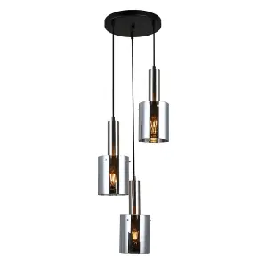 Luminosa Modern Hanging Pendant Satin Nickel 3 Light  with Glass, Smoky Shade, E27