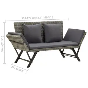 Berkfield Garden Bench with Cushions Grey 176 cm Poly Rattan