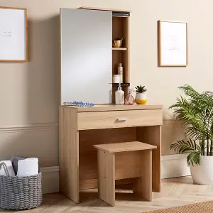 Home Source Berlin Dressing Table Set with Mirror and Stool Sonoma Oak Effect