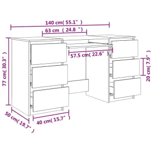 Berkfield Writing Desk Brown Oak 140x50x77 cm Engineered Wood