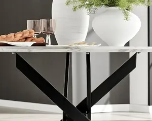 Furniturebox UK Novara White Marble Black Leg 120cm Round Dining Table & 4 Grey Velvet Milan Black Leg Chairs