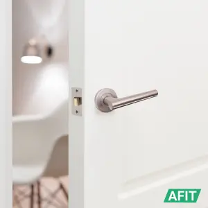 AFIT Satin Nickel Door Handle Latch Set - Pack of 6 Round T-Bar Internal Door Handles & Latch (64mm) Satin Lever on Rose Olvera