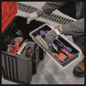 Einhell Power Tool Storage Case With Wheels - 120kg Load Rating - Stackable With Einhell E-Cases - Telescopic Handle - E-Case L