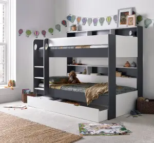 Olly Grey and White Storage Bunk Bed Without Drawer With Memory Foam Mattresses