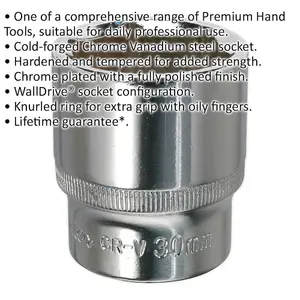 30mm Chrome Vanadium Forged Steel Drive Socket - 1/2 Inch Square Drive Tool