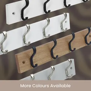 keypak Wall-Mounted Coat Rack - 4 Hooks on Modern Wooden Base for Wall & Door - 38cm (Satin Nickel/White)