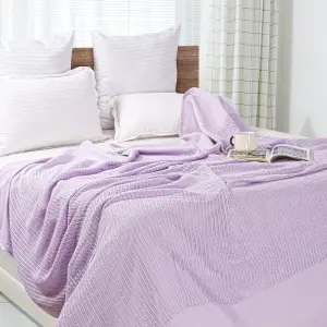 EHC Cotton Soft Hand Woven Reversible Lightweight Lavender Adult Cellular Blanket, Single 180 x 230cm