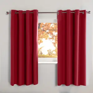 Kids Blackout Eyelet Curtains Thermal Pair of Ring Top Panels, Red - 66X54"