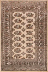 Beige Luxurious Traditional Bordered Floral Geometric Wool Handmade Rug For Living Room Bedroom & Dining Room-90cm X 150cm