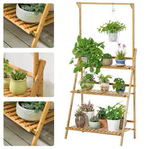 Outdoor 3 Tiered Foldable Garden Hanging Wood Plant Stand 1440mm H