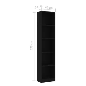 Berkfield 5-Tier Book Cabinet Black 40x24x175 cm Engineered Wood