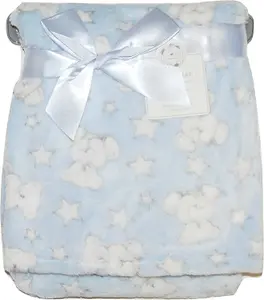 Baby Boy Soft Fleece Wrap Blanket Pram Cot Crib Moses Basket Blue Teddy