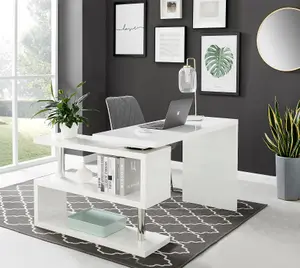 Furniturebox UK Siena White High Gloss Rotating Computer Desk