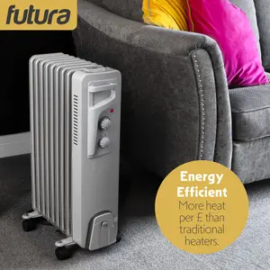 Futura Oil Filled Portable Radiator Heater 2000W 3 Heat Settings 9 Fins