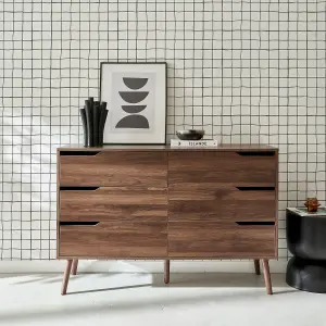 sweeek. 6-drawer chest walnut with wood effect Nepal Walnut wood-effect 120x40x80 cm