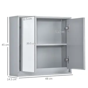 HOMCOM Wall Mounted Mirror Cabinet with Storage Shelf Bathroom Cupboard Grey