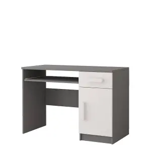 Minimalist Grey and White Computer Desk H760mm W1100mm D500mm - White Handles for Clean Workspaces