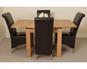 Richmond 90cm - 150cm Square Oak Extending Dining Table and 4 Chairs Dining Set with Montana Brown Leather Chairs