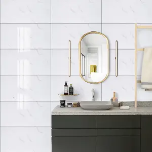 10Pcs White Modern Peel and Stick Marble Effect Kitchen Bathroom Tile PVC Wall Sticker Waterproof 60x30 cm