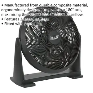 16 Inch Composite Desk or Floor Standing Fan - 3 Speed Settings - 3-Pin UK Plug