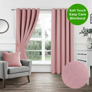 Home Curtains Woven Blockout 65w x 90d" (165x229cm) Soft Pink Eyelet Curtains (PAIR)