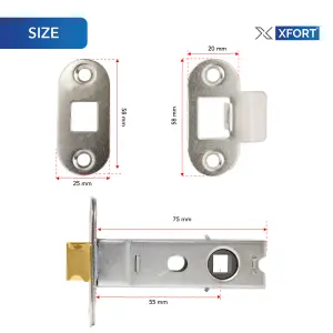 XFORT Nickel Plated Radius Tubular Latch, A 75mm Nickel Plated Tubular Latch for Internal Wooden Doors.