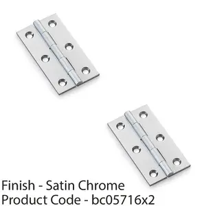 2 PACK - PAIR Solid Brass Cabinet Butt Hinge - 64mm - Satin Chrome Premium Cupboard