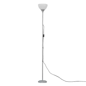 ValueLights Dalby Silver Single Uplighter Modern Floor Lamp With White Shade