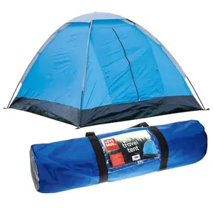 2 Persons Blue Tent With Fibreglass Poles, Groundsheet & Zip Opening Door