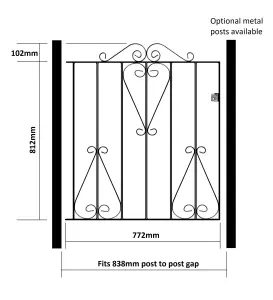 CLEVE Metal Scroll Low Flat Garden Gate 838mm GAP x 914mm High CSZP2