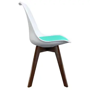 Soho White & Aqua Plastic Dining Chair with Squared Dark Wood Legs