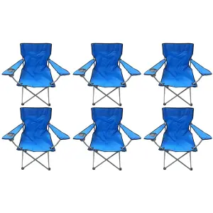 6 Blue & Black Lightweight Folding Camping Beach Captains Chairs