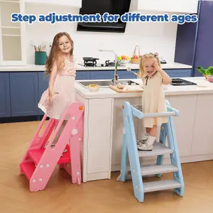 Foldable 2 or 3 Step Stools, Blue Large Plastic Sink Step Stool