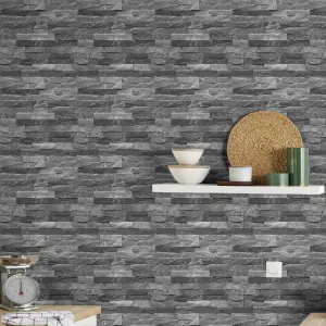 GoodHome Jori Black Brick effect Textured Wallpaper