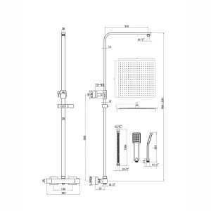 ENKI Enzo Matte Black Sqaure 2-Outlet Thermostatic Shower Head & Handheld Slim 400mm