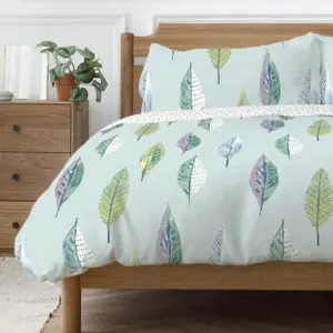 Copenhagen Home Flynn Duvet Cover Set Scandi Leaf Design Duck Egg