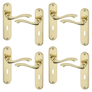 URBNLIVING 184mm Length 8 Pcs Kensington Metal & Polished Brass Lever Latch Door Keyhole Handle Set