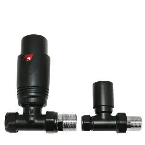 Right Radiators Black Straight TRV Thermostatic Radiator Valve and Manual Straight Valve 15mm x 1/2"