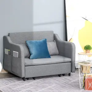 HOMCOM Pull Out Sofa Bed, Fabric 2 Seater Sofa Couch for Living Room, Grey