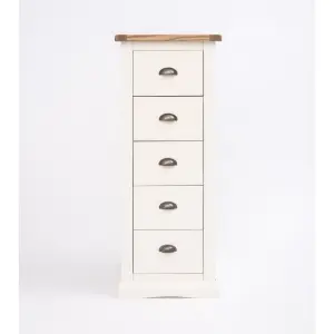 Cosenza 5 Drawer Narrow Chest of Drawers Brass Cup Handle