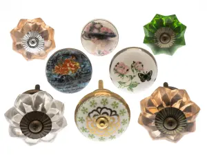 MangoTreeKnobs - Mixed Set of Shabby Chic Vintage Style Ceramic Cupboard Knobs x Pack 8 (MG-145)