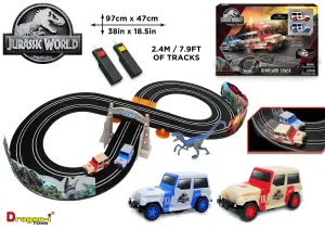 Jurassic World Electric Race Car Track Set 102011JW Dino Chase - 2.4M Track 2 Player Car Slot Race Set Kids Toys